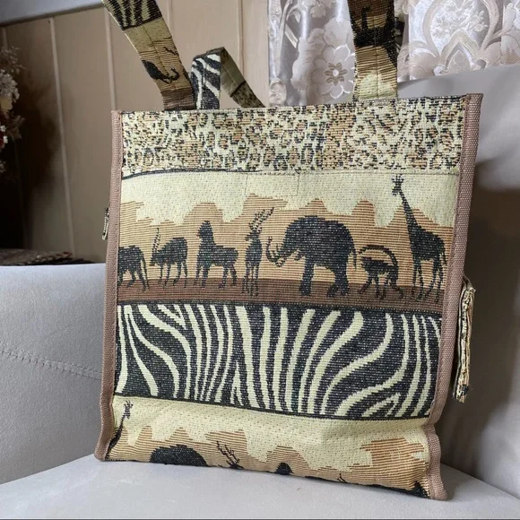 Vintage African Safari Themed Tapestry Tote Bag Purse Benjamin Jordan - Picture 4 of 7